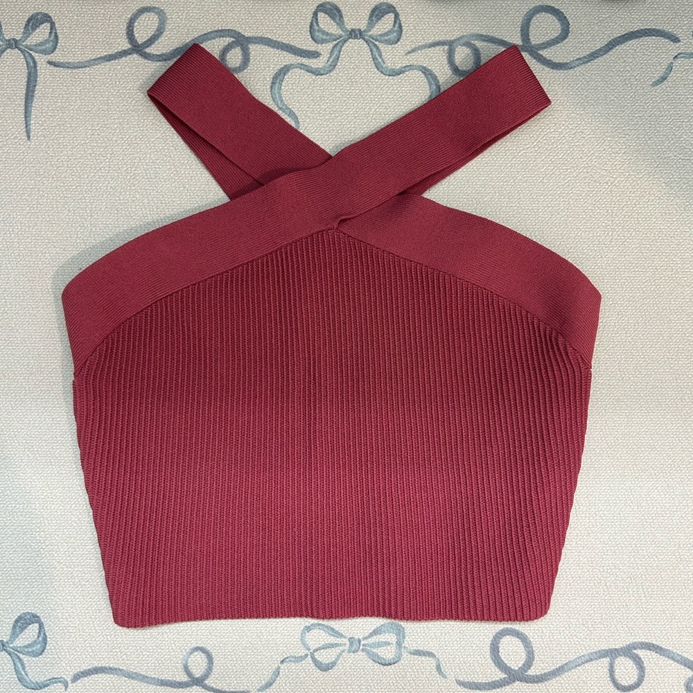 Babaton Deep Red Cross-Strap Crop Top